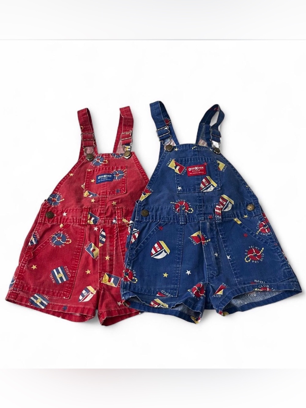 Vintage OshKosh B'gosh Yacht Club Dungarees Short All Overalls Bundle of 2